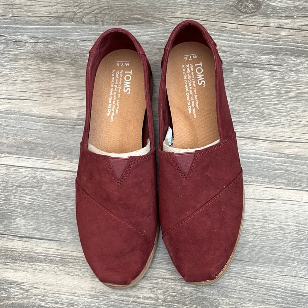 Burgundy Suede Toms size 7.5 W
